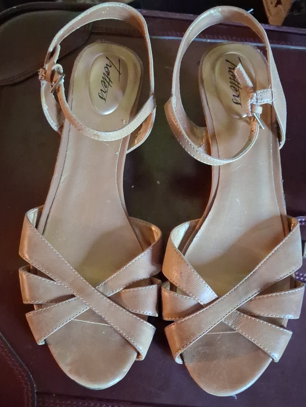 Trotters Tan Crisscross Ankle-Strap Sandals